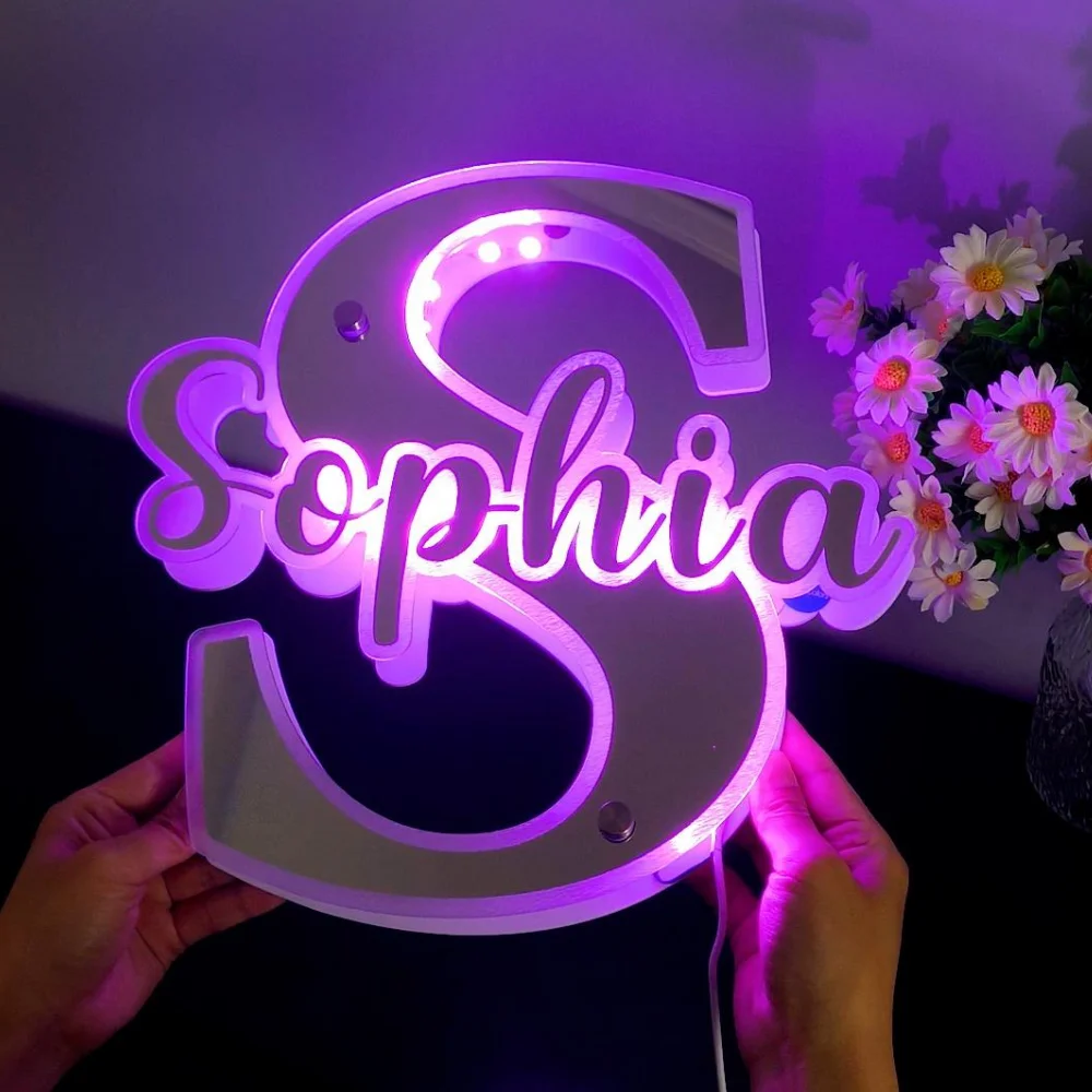 Personalized Name Letter Mirror Light  12 Color LED Name Illuminated Mirror Wedding Party Wall Decor Bedroom Decoration