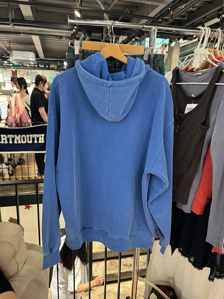 الأزرق الملكي فضفاض مقنعين البلوز المرأة الخريف جديد طويل الأكمام جيب هوديس البلوز الأعلى الشارع الشهير خمر البلوز غير رسمي