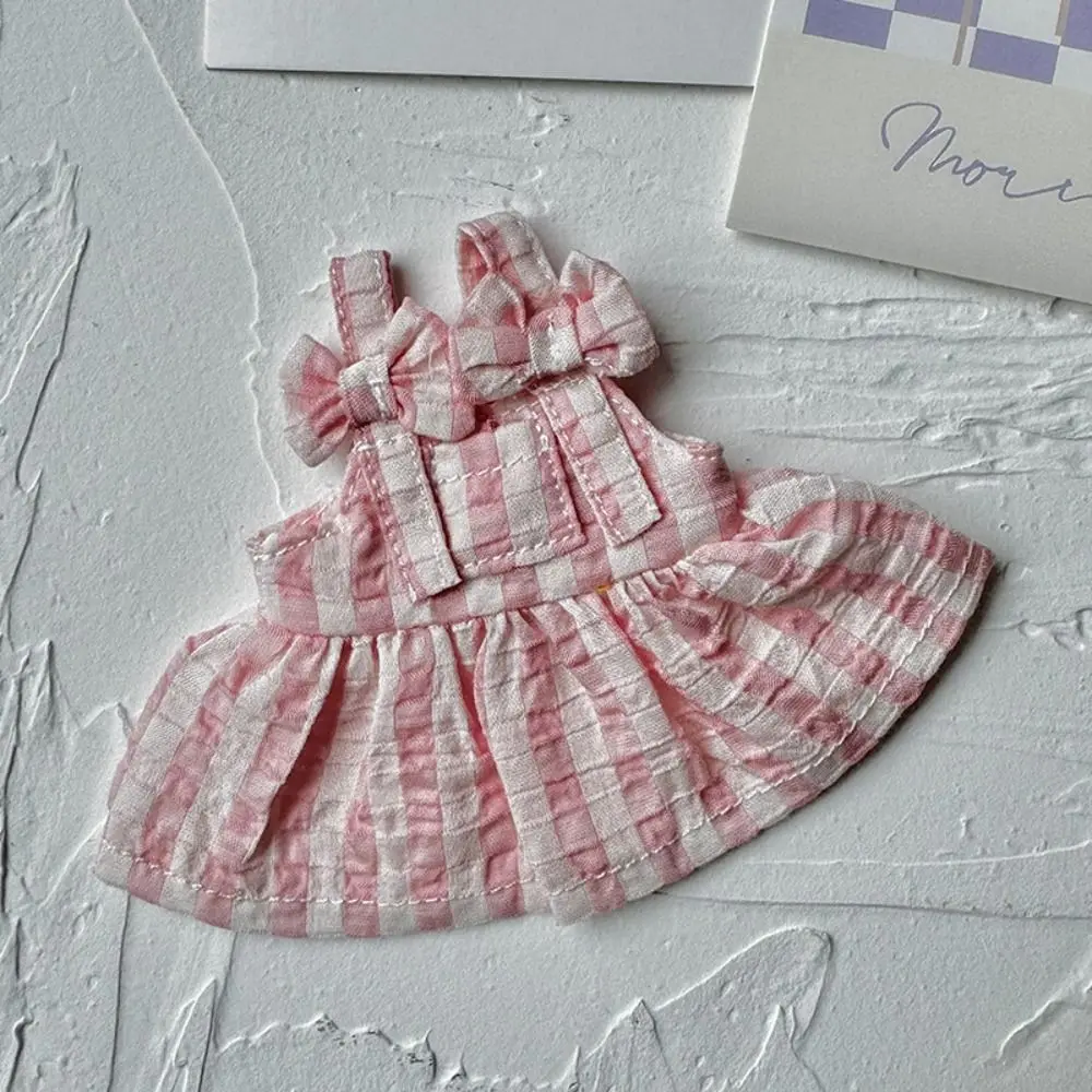 Acessórios de boneca arco boneca vestir-se roupas algodão xadrez bonito requintado boneca saia bonito mini kawaii mini boneca saia bjd boneca