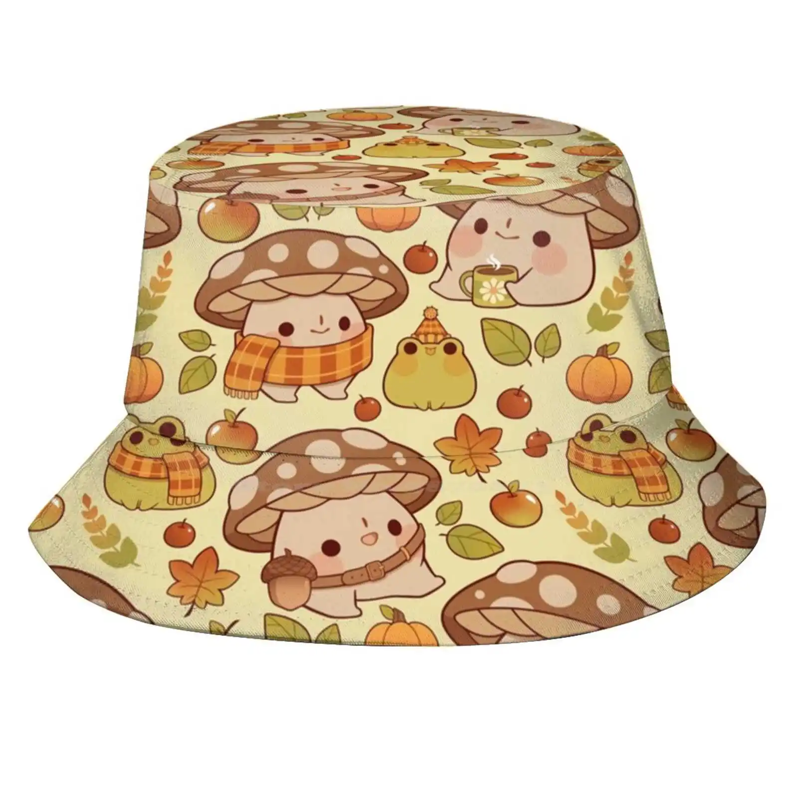 Cute Mushroom And Froggie Fall Sun Cap Fisherman Hat Bucket Hats Fungi Toadstool Mushie Cute Mushroom Froggie Froggy Fall