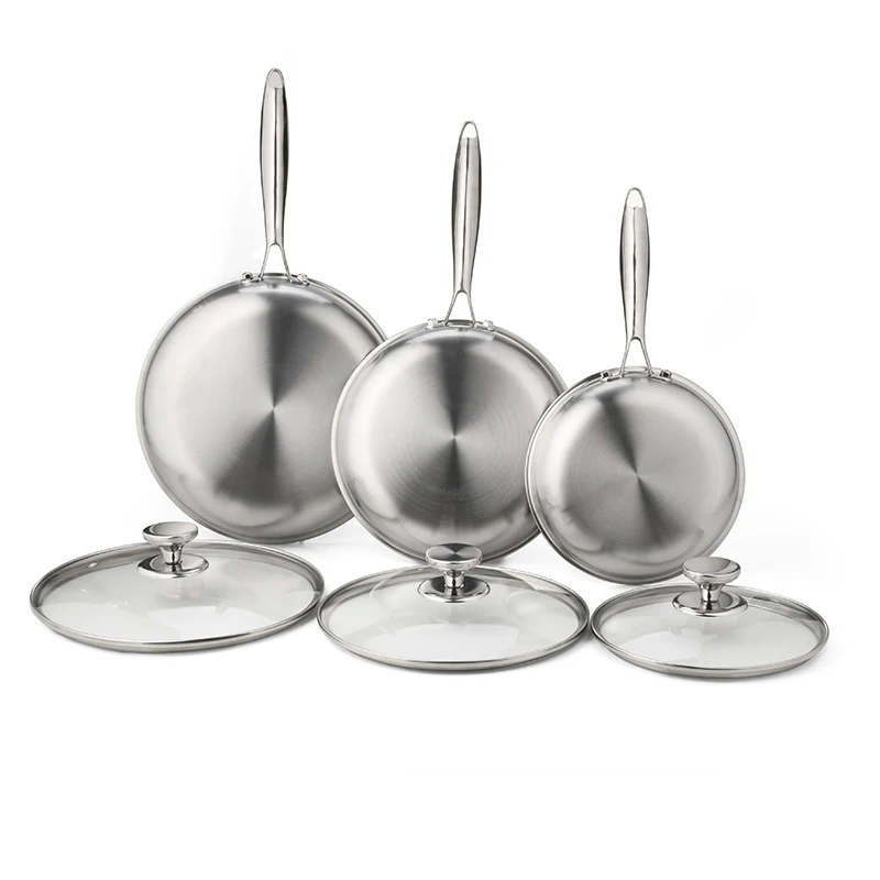 For  Hybrid 3-Pc Stainless Steel Cookware Set 3-Ply Honeycomb Non-Stick Kitchenware with Lids for Home Cooking