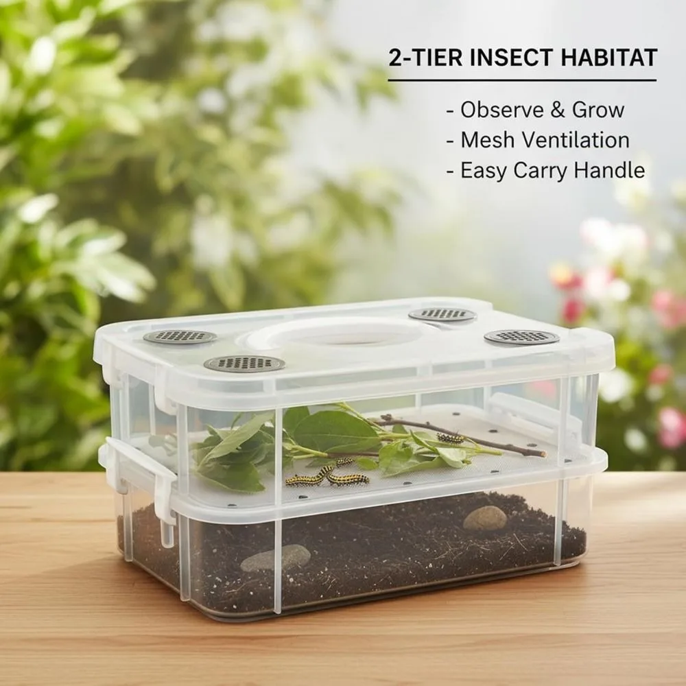 Transparent Mealworm Breeding Box Moisture-proof Double-Layer Bread Worm Filter Feeding Box Mesh Screening Feces Breeding