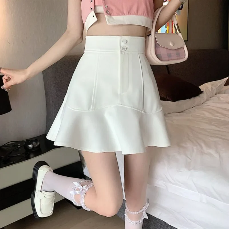 

Trumpet Skirts Women Retro Summer High Street Student Basic Mujer Faldas Empire Fashion Elegant Casual Mini All-match Hot Sale