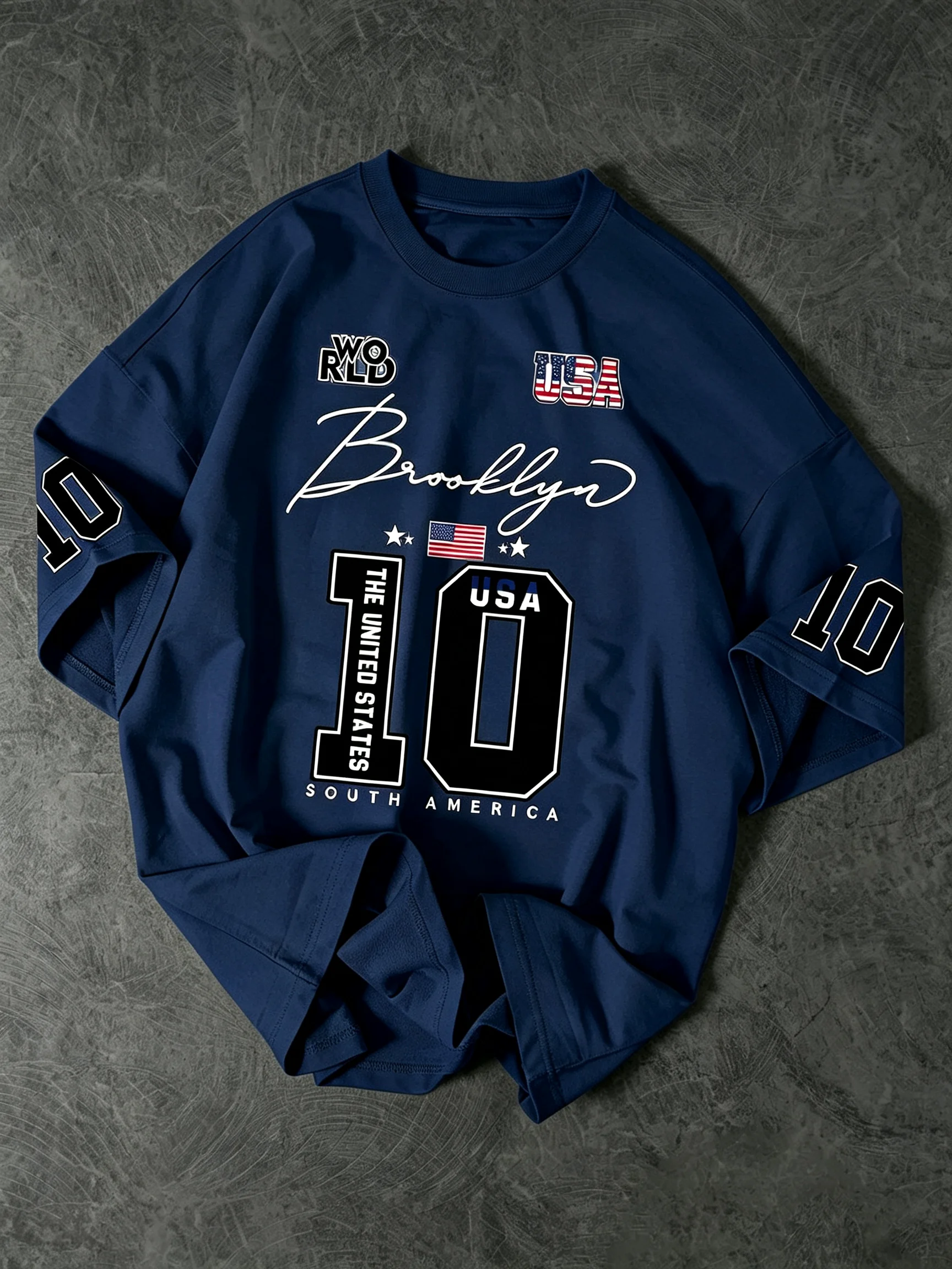 USA Brooklyn Style 10 Print Oversized T-Shirt Herren Streetwear Vintage Jersey Tee – Detail 2