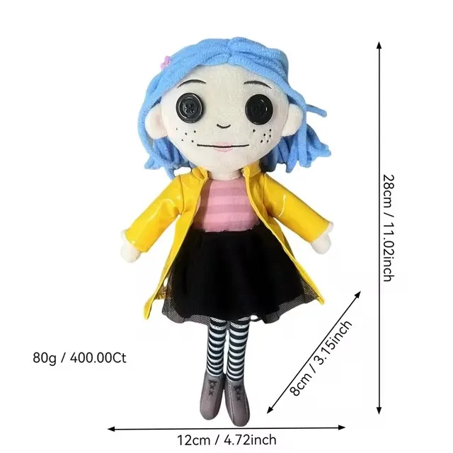 Figura de dibujos animados de Coraline de 28cm, muñeco Kawaii, almohada suave, muñecos coleccionables bonitos y feos para niños, decoración, juguetes, regalos de cumpleaños