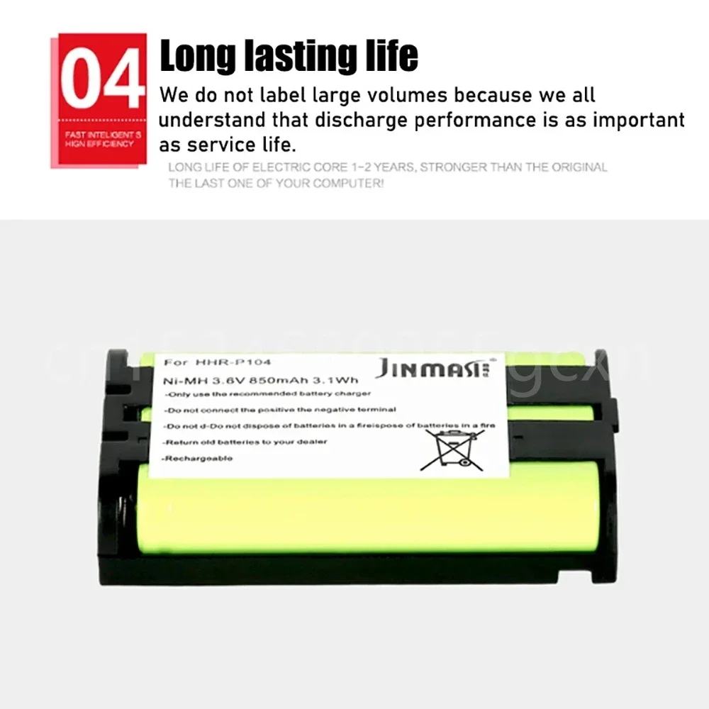 HHR-P104 Ni-MH 무선 휴대폰 배터리 KX-TG5421 KX-TG5451, HHR P104 TG5242 KX-TG5243, 3.6V, 850mAh