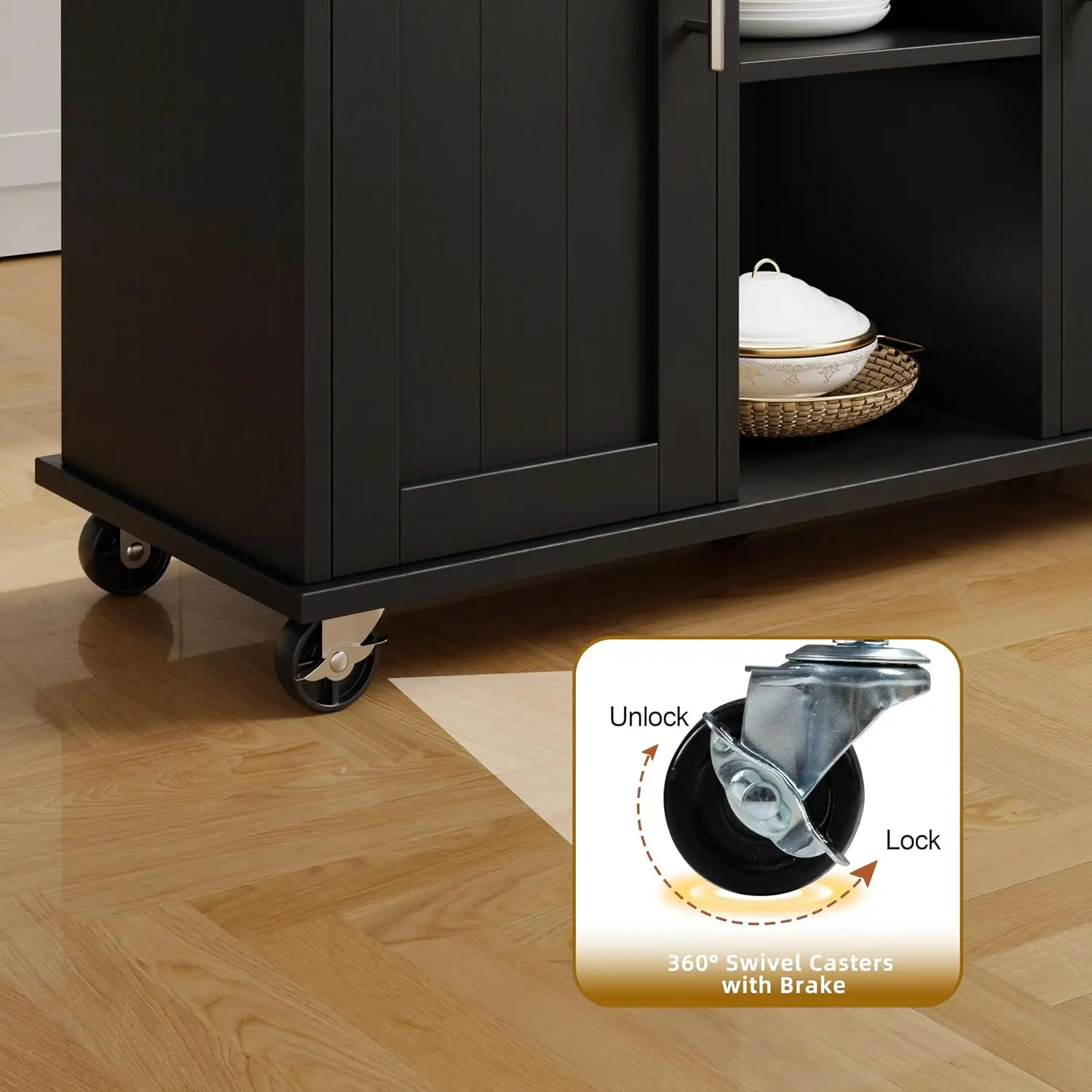 Rolling Kitchen Island Cart with Wheels Island Table Farmhouse Drop Leaf Towel Rack Drawer Storage Cabinet Black