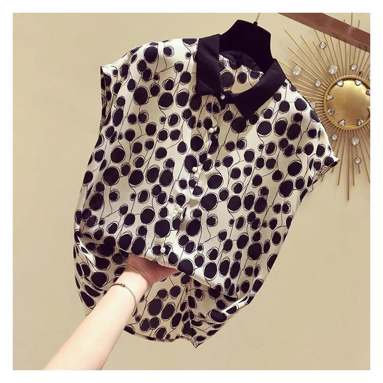 Woman Summer Style Blouses Tops Lady Casual Short Batwing Sleeve Peter Pan Collar Polka Dot Printed Blusas Tops ZZ1392