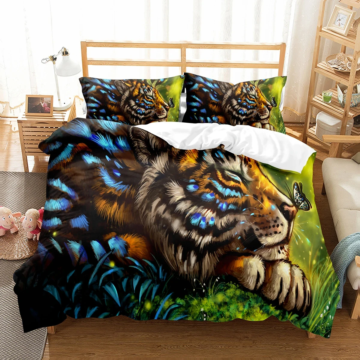 Funny Tiger Duvet Cover African Safari Animal Print Comforter Cover Twin Full Queen King Size Tiger Bedding Set for Girls Lady