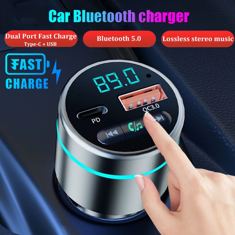 Car Charger Quick Charge Cigarette Lighter Adapter Bluetooth 5.0 USB Type C Fast Charger PD QC3.0 For Iphone Samsung Xiaomi