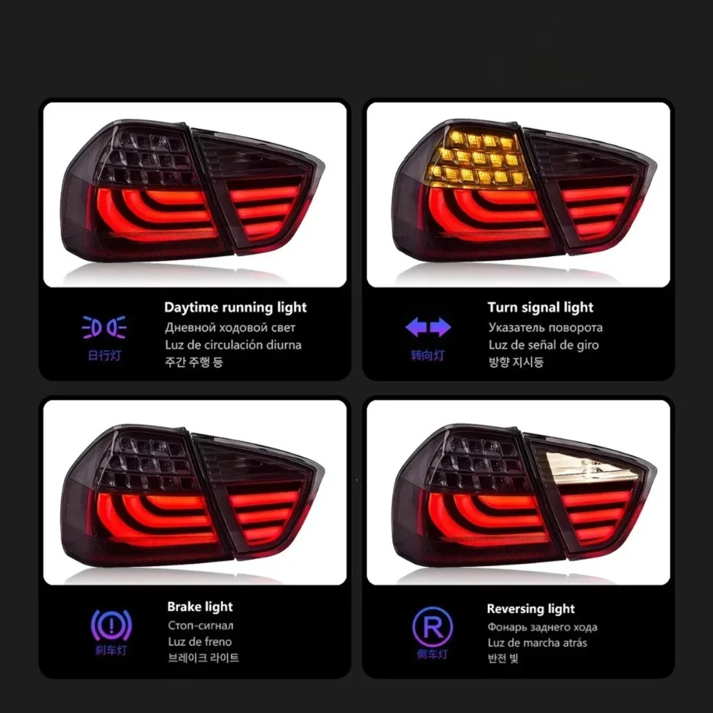 E90 المصابيح الخلفية 2005-2008 LED DRL 3 سلسلة ترقية الخلفية الخلفية الذيل ضوء تعديل الفرامل عكس مصباح قطع غيار السيارات ل BMer