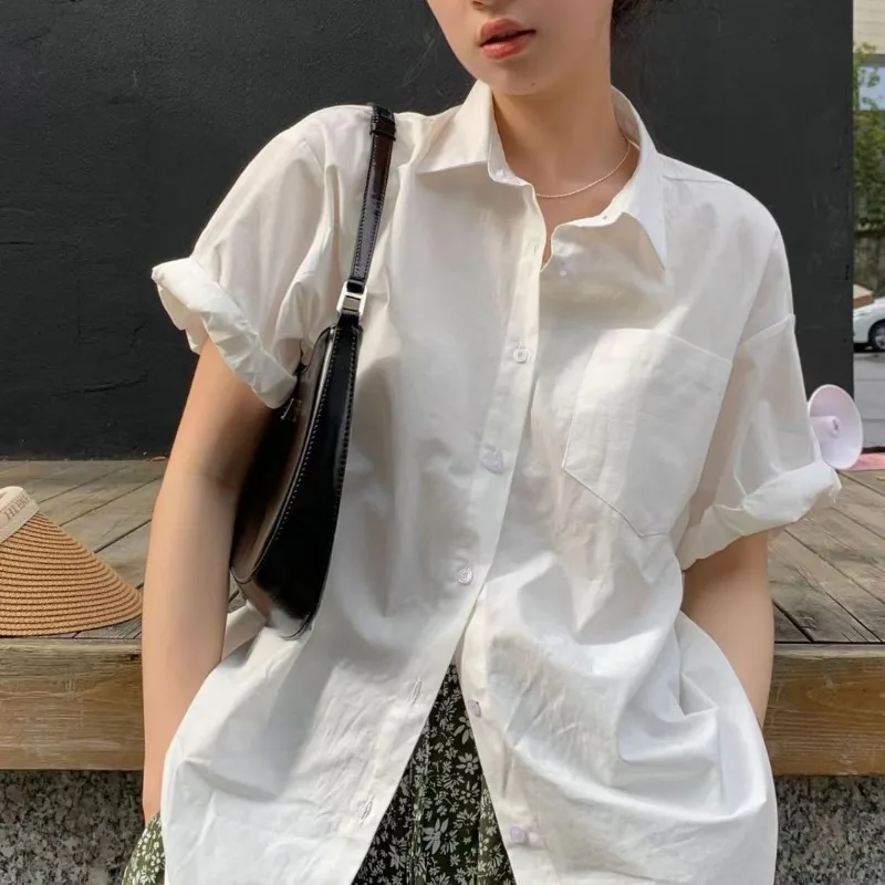 Spring Salt Style Long-sleeved White Shirt Solid Color Wear Loose and Versatile American Bottoming Shirt Top for Women Outside