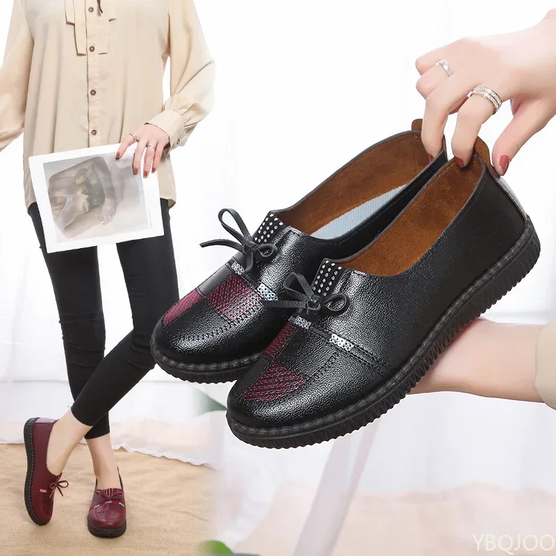 Women's Leather Flats Shoes Female Soft soled versatile shoes Classic Ladies Casual Leather Loafers Anti slip comfort flat Mujer