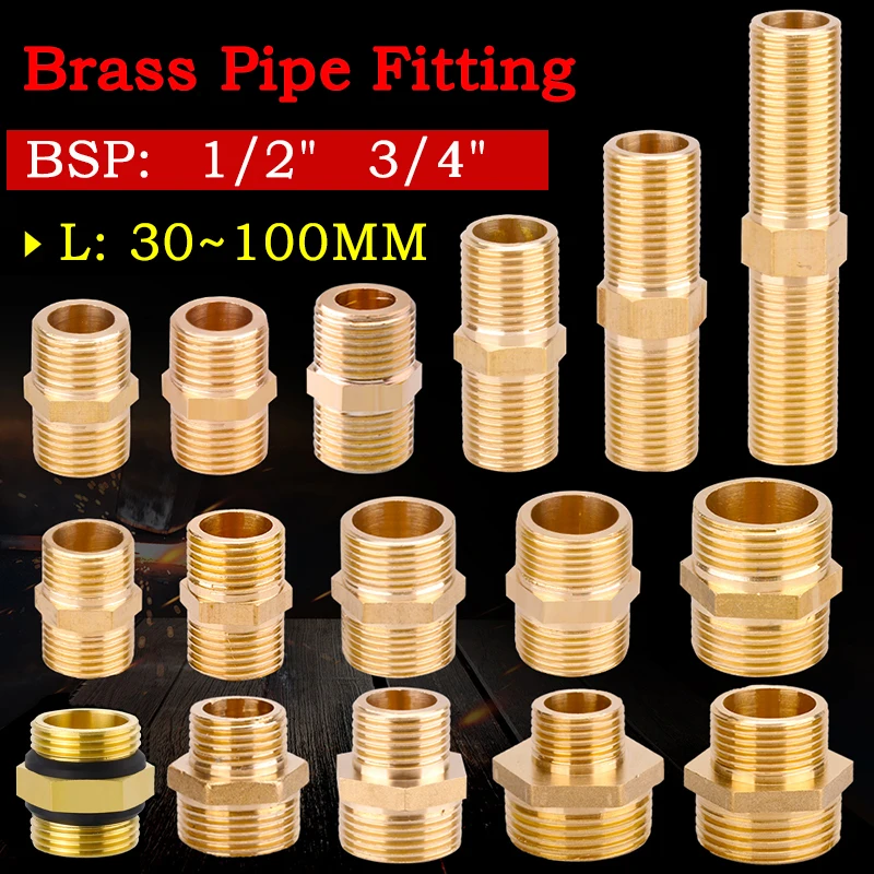 

10pcs 1/2" 3/4" Brass Hex Nipple Pipe Fitting BSP Male Thread Quick Adapter Coupler Inlet Pipe Joint Accessories