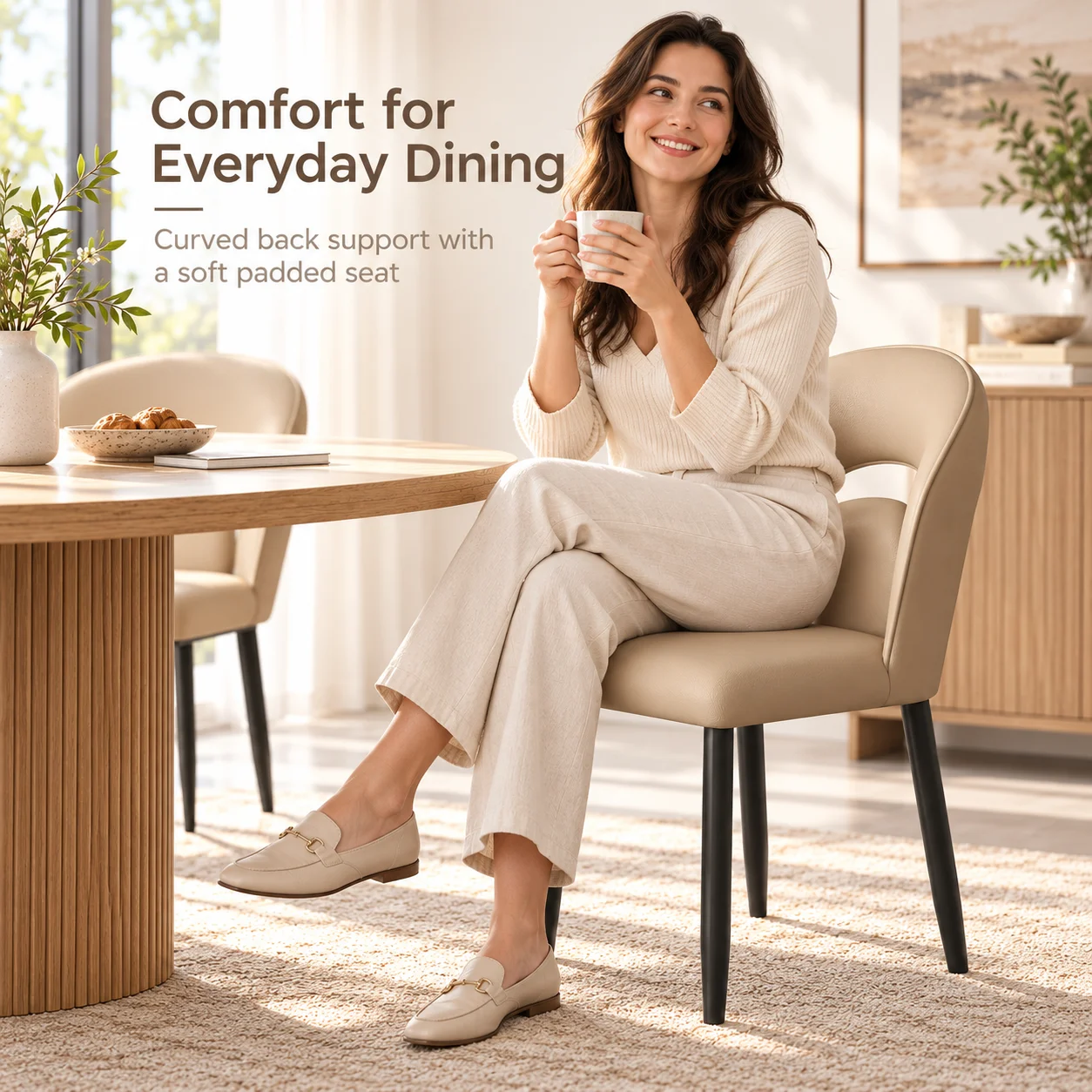 AOLIVIYA Modern Upholstered Dining Chair Faux Leather Accent Side Chair With Curved Open Back Metal Legs For Kitchen Dining Room