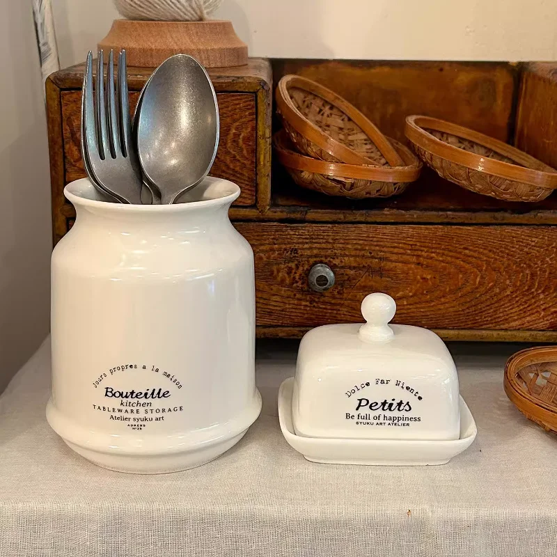 Mini Square Butter Dish with Lid French Printed Ceramic Serving Butter Tray, Cute Dessert Serving Bowl for Table, Countertop