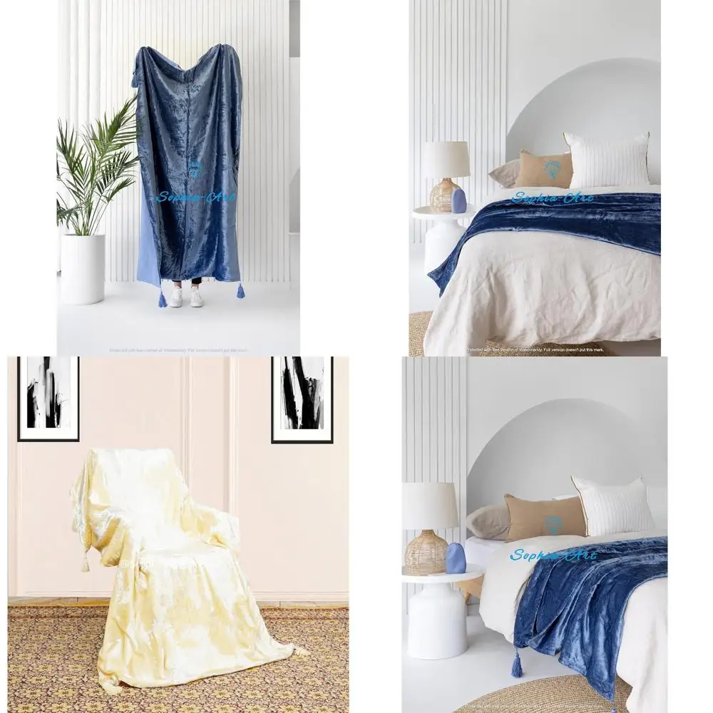 

Luxury Crushed Velvet Throw Blanket Tassels Sofa Bed Boho Warm Cozy Plush Lightweight Pet-Friendly Soft Throws