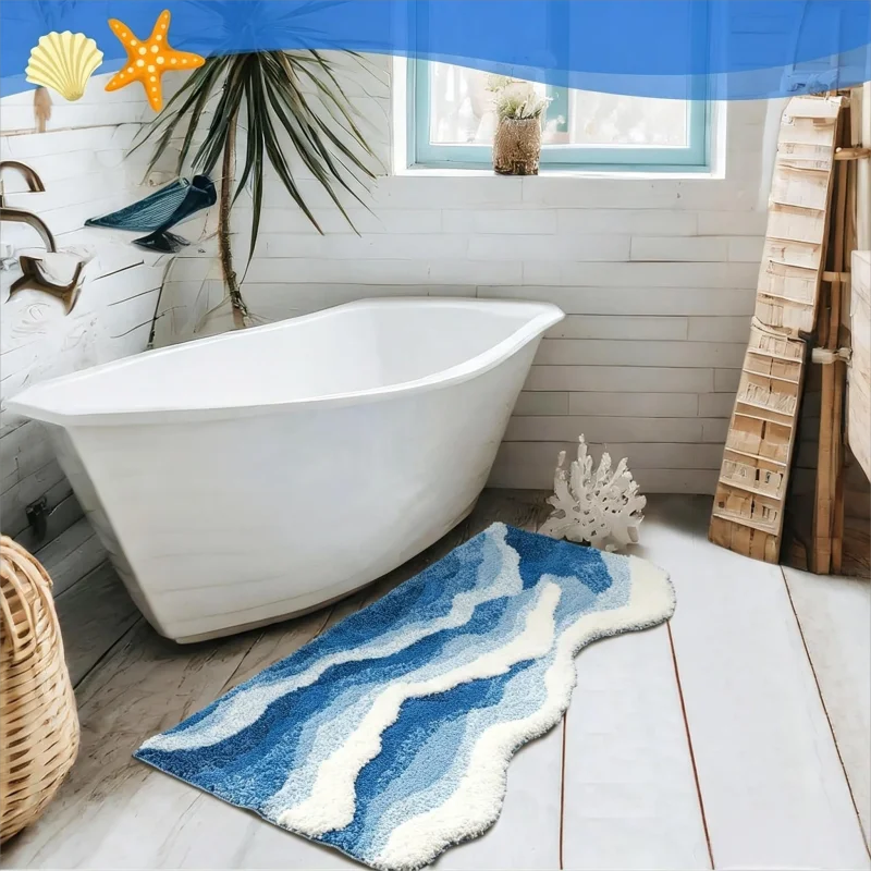 VIKAMA Cute Shark Irregular Shaggy Floor Mat Cartoon Sea Animal Non Slip Rug Bedroom Bedside Home Decor