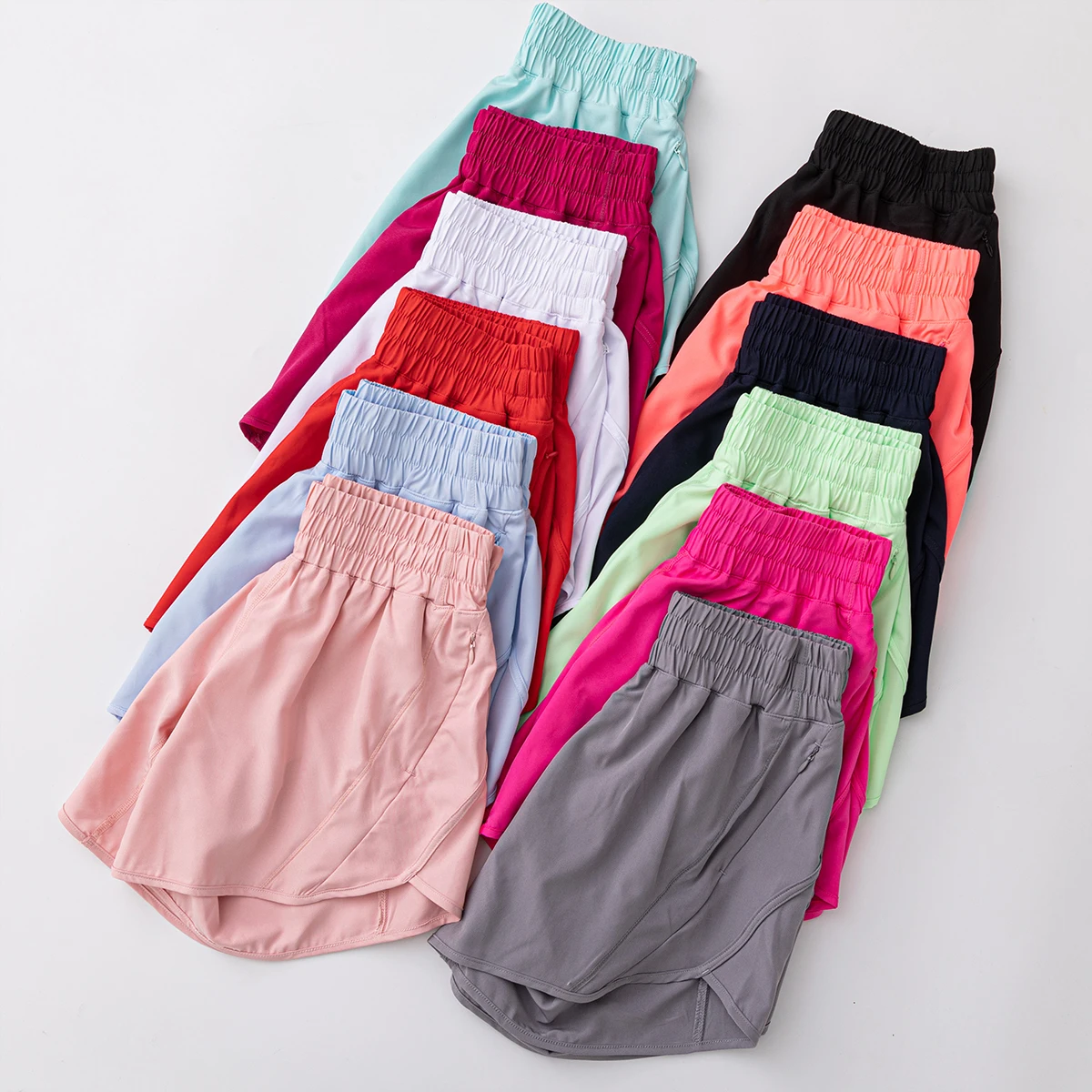 Women's Athletic High Waisted Running Yoga Shorts Pocket Sporty Gym Elastic Workout 2 in 1 Workout Gym Bike Zipper Pockets Pants