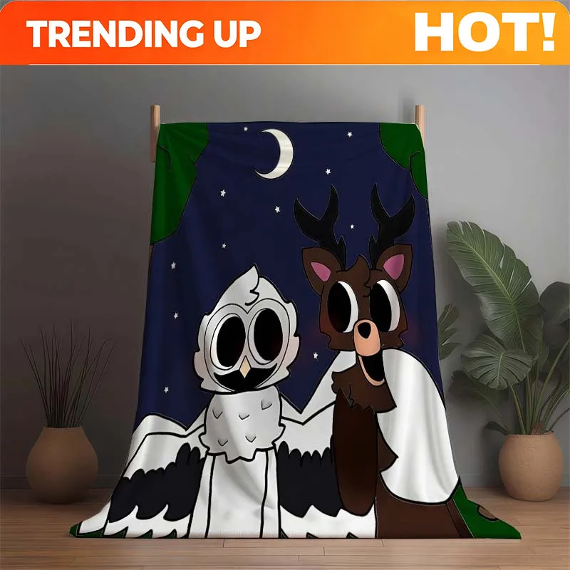 Customize 99 Night in the Forest Cute Illustration Pattern Print Soft Blanket, Suitable for All Seasons, Hypoallergenic and Tear
