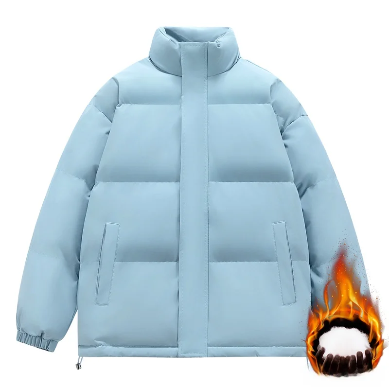 

Американская свободная куртка из утолщенного хлопка, однотонная, повседневная, с воротником-стойкой, теплая зимняя верхняя одежда для мужчин и женщин