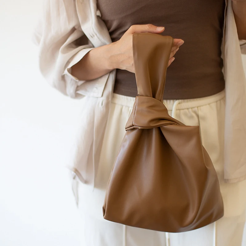 

Japanese Style Mini Wrist Bag Minimalist Solid Color Satchel Bag PU Handbag Clutch Vintage Shopping Bag Phone Coin Purse