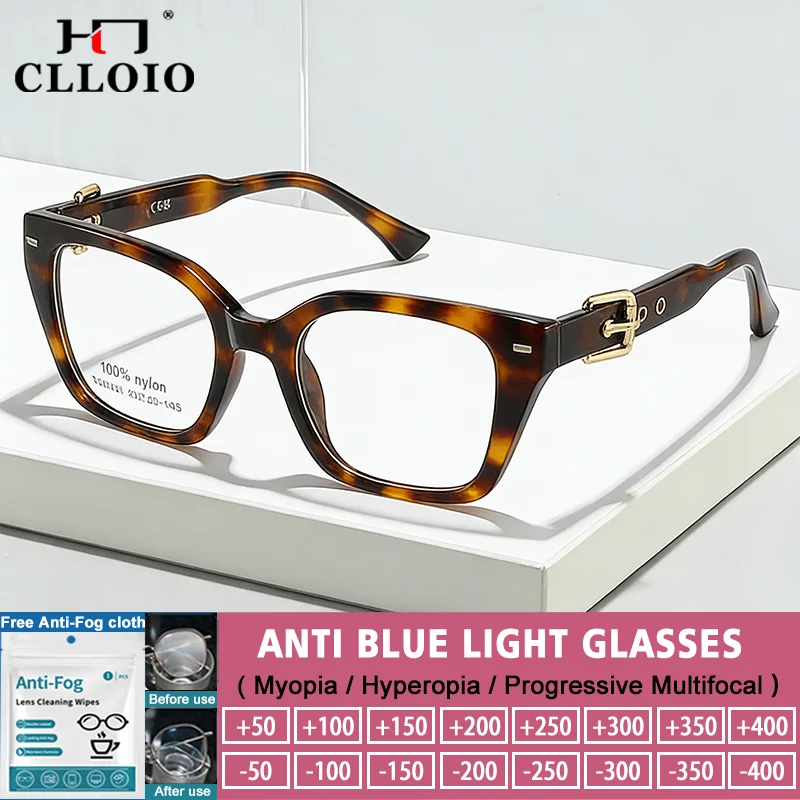 

CLLOIO Роскошные модные очки с большой квадратной оправой для женщин, с диоптриями, от миопии, с защитой от синего света, прогрессивные оптические очки для чтения
