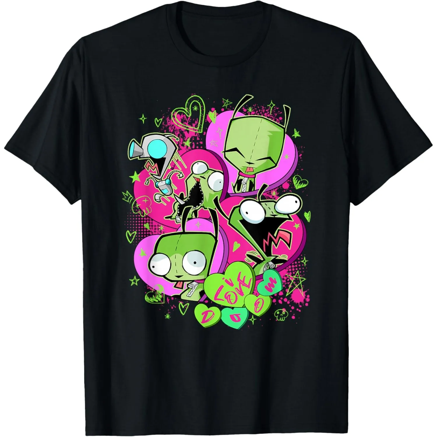 

Invader Zim Gir I Love Doom Valentines Day Graphic T-Shirt Soft Short Sleeve Crew Neck Tee