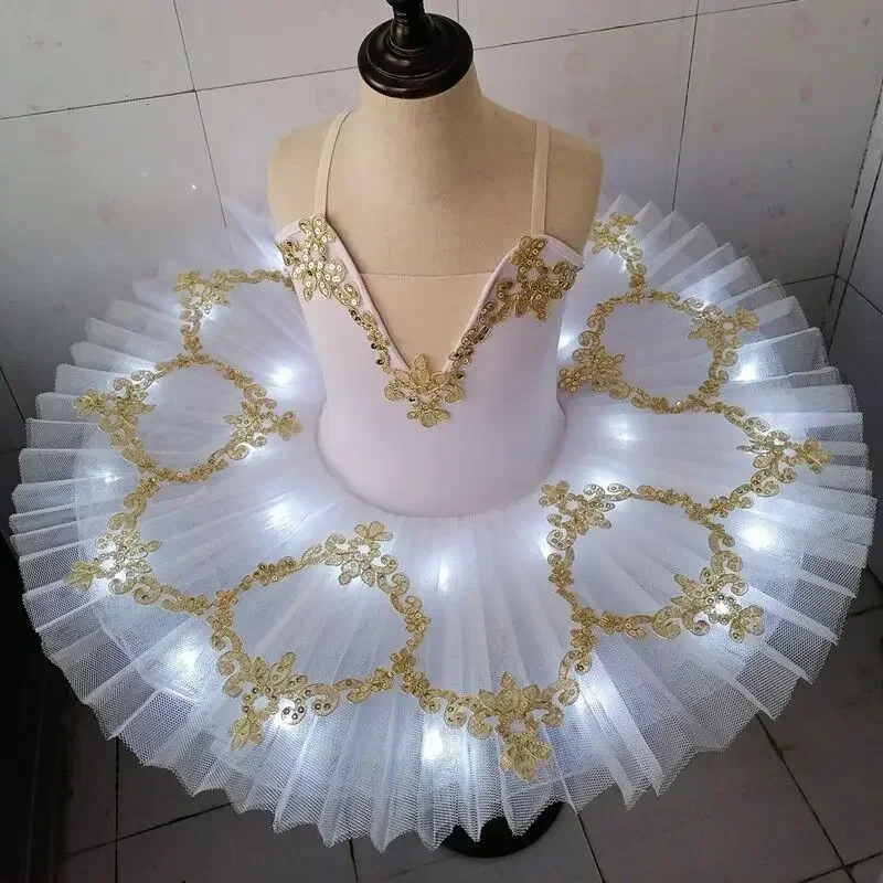 Novo profissional led luz cisne lago ballet tutu traje meninas vestido de bailarina crianças vestido de balé dança trajes de festa de palco