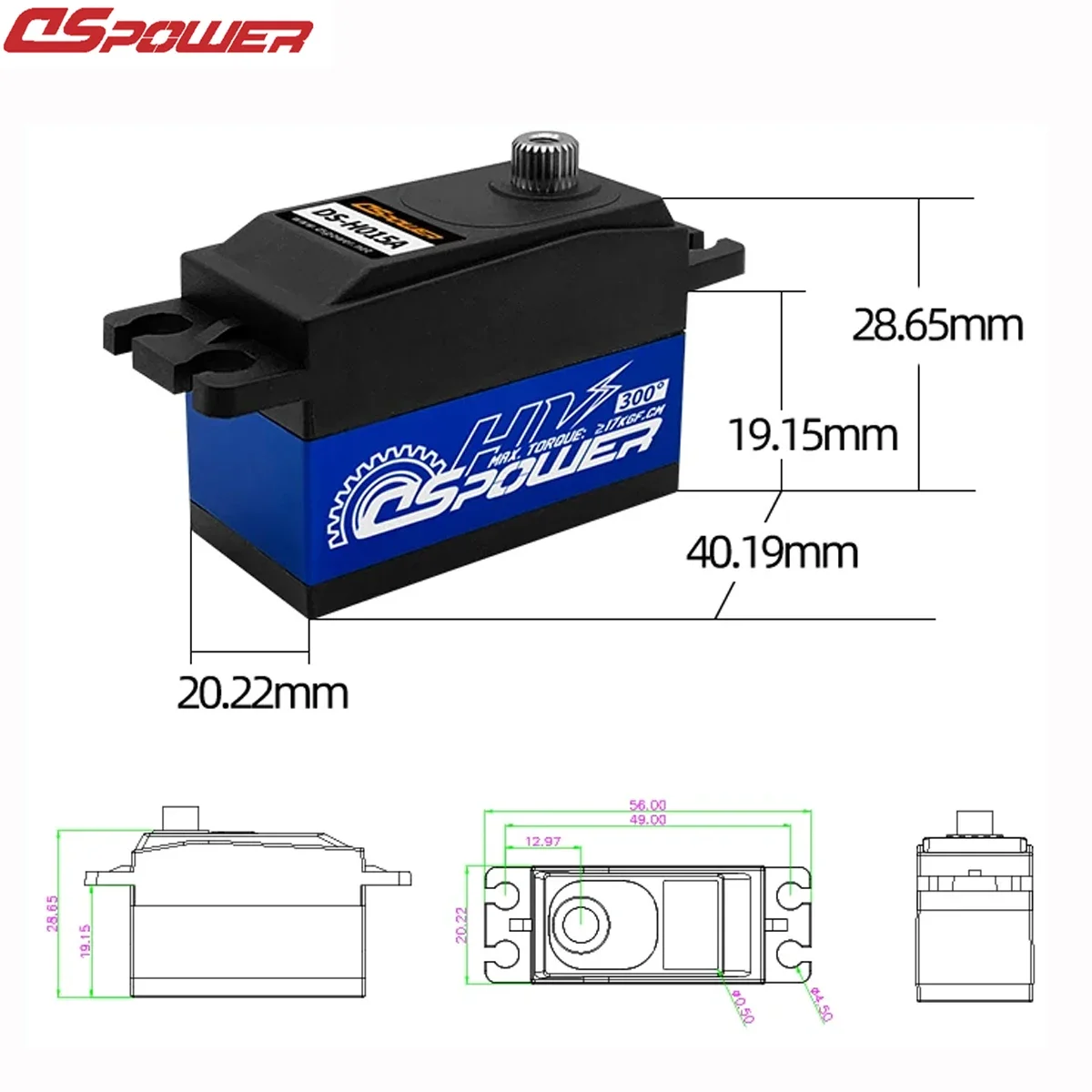 DSpower impermeável alta velocidade Metal Gear, resposta rápida, servos digitais para 01:10 RC carro, avião, modelo robô, 15kg, 300 °