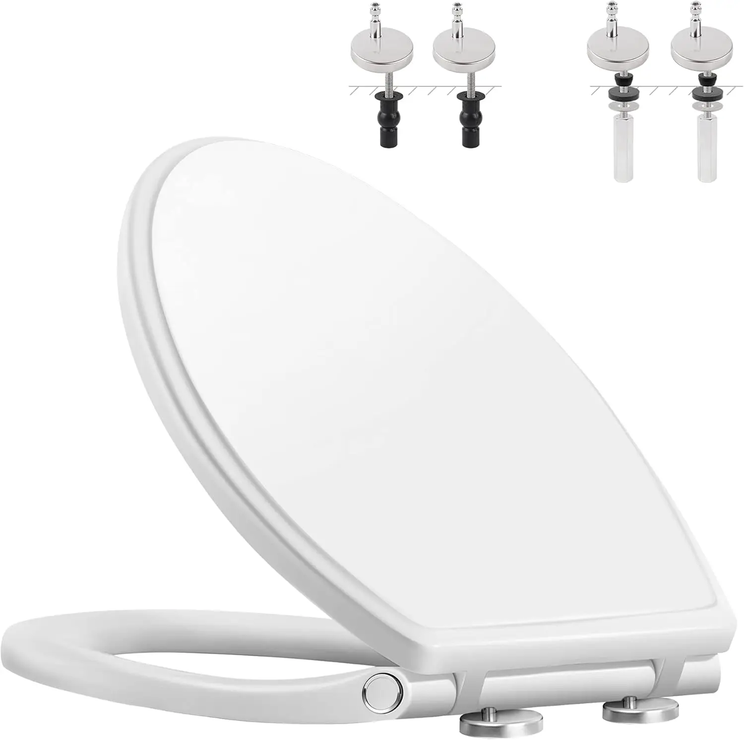 

Premium Elongated Toilet Seat with Quiet Close, Quick Release, Easy Installation and Cleaning in White