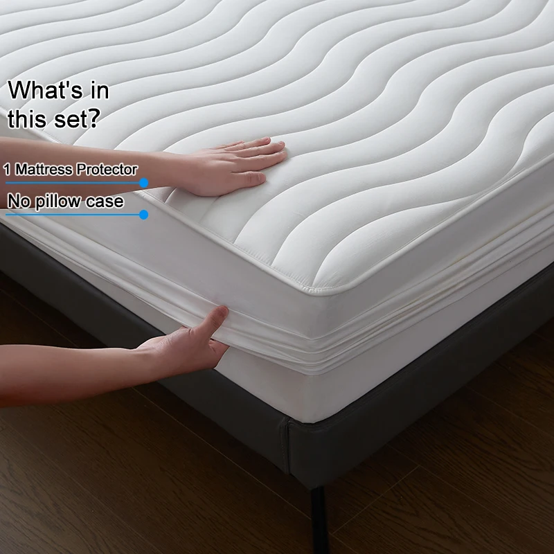 Premium Wavy‑Stitch Quilted Top Cotton Mattress Protector, Soft Quiet Breathable Mattress Cover,Padded Dust‑Resistant Pad Cover