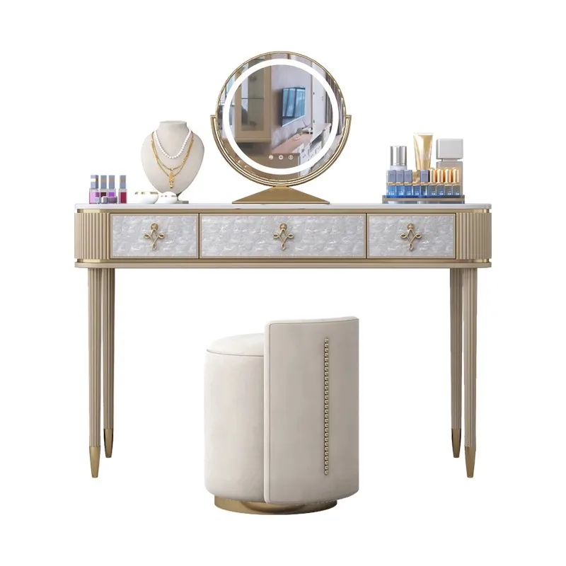 

American light luxury dresser bedroom modern simplicity high-end sense solid wood marble shell with mirror makeup table