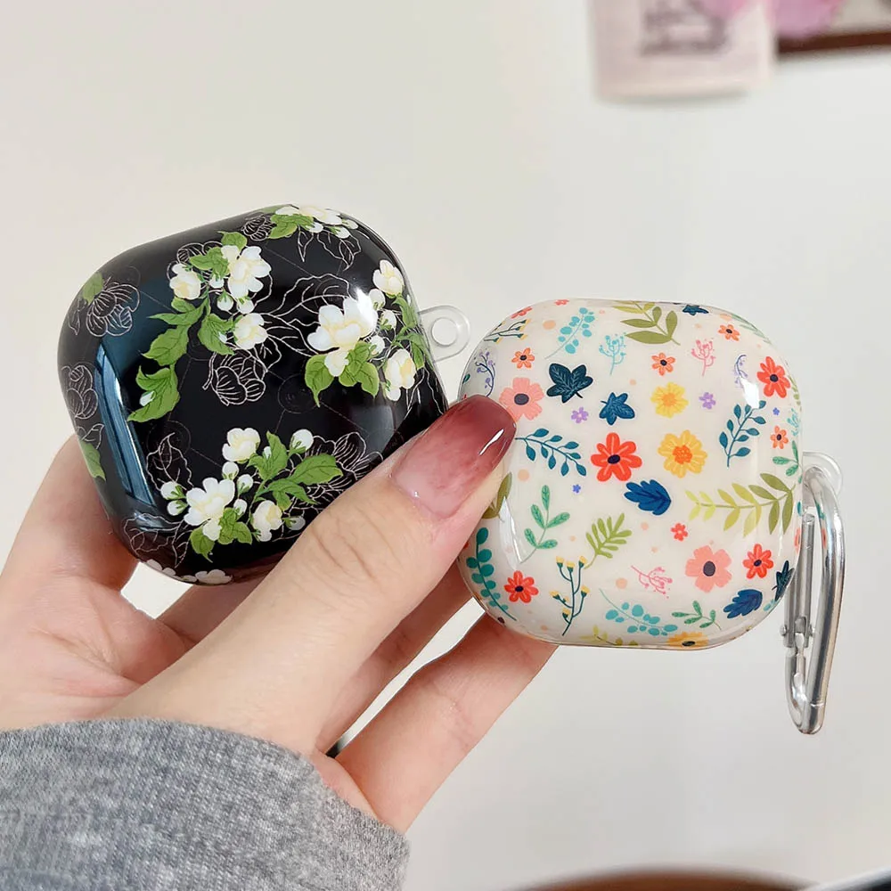 حافظة فنية على شكل زهرة ريفية لهاتف سامسونج جالاكسي براعم FE Buds Pro Buds2 Pro غطاء حماية لسماعات الأذن لهاتف Galaxy Buds Live Pro مع خطاف
