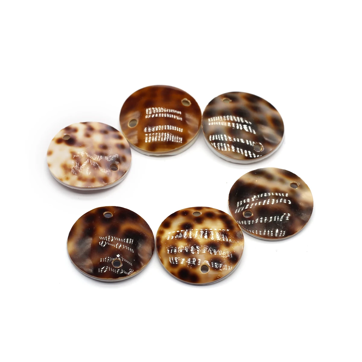 6 teile/satz Natürliche Shell Leopard Print Doppel Loch Shell Runde Perlen Charms für DIY Frauen Männer Schmuck Machen Zubehör Geschenke