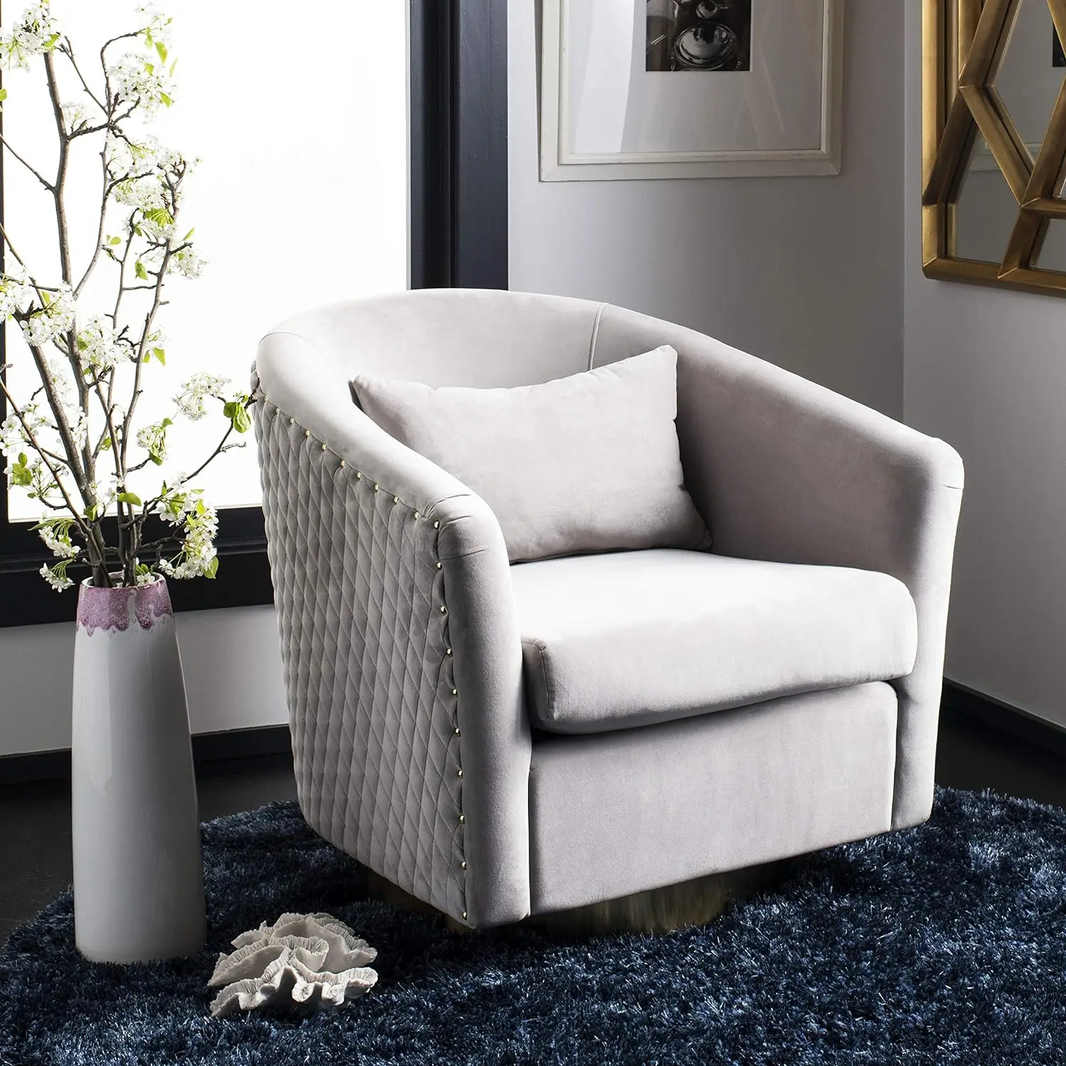 

Safavieh Couture Home Clara Glam Pale Taupe Velvet Quilted Swivel Tub Chair