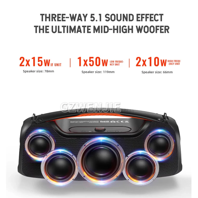 A60 100W Bass Column Wireless Bluetooth Speaker Portable Outdoor Boombox 3D Stereo Party Subwoofer with Microphone