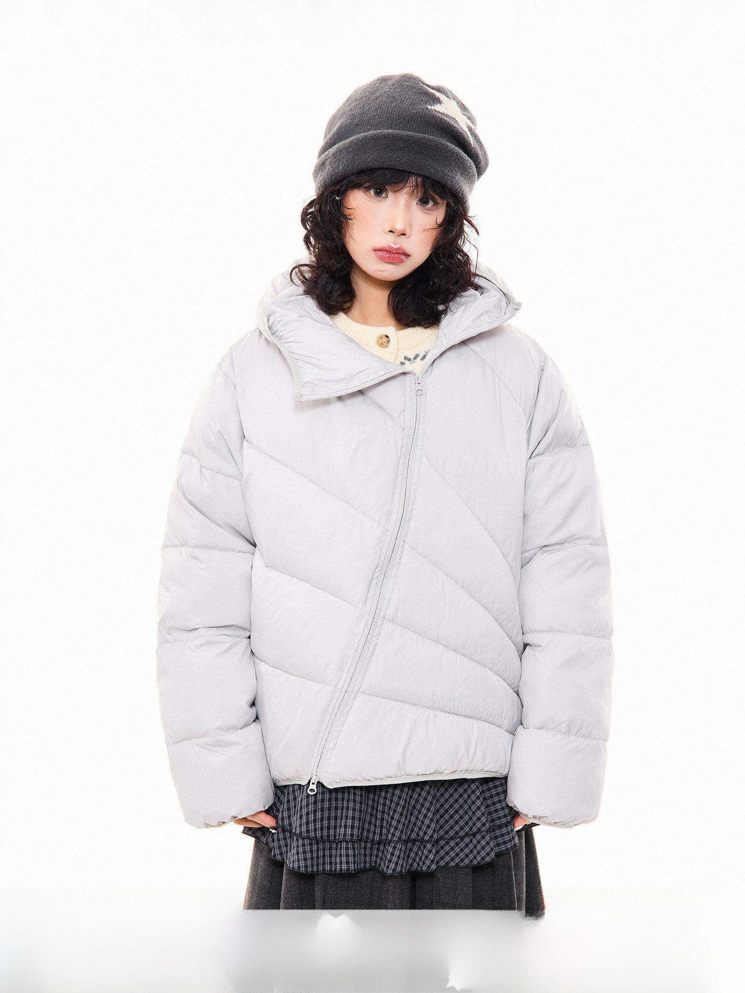 

Утепленная стеганая хлопковая куртка в американском стиле для женщин: модная зимняя верхняя одежда Cleanfit с диагональной молнией