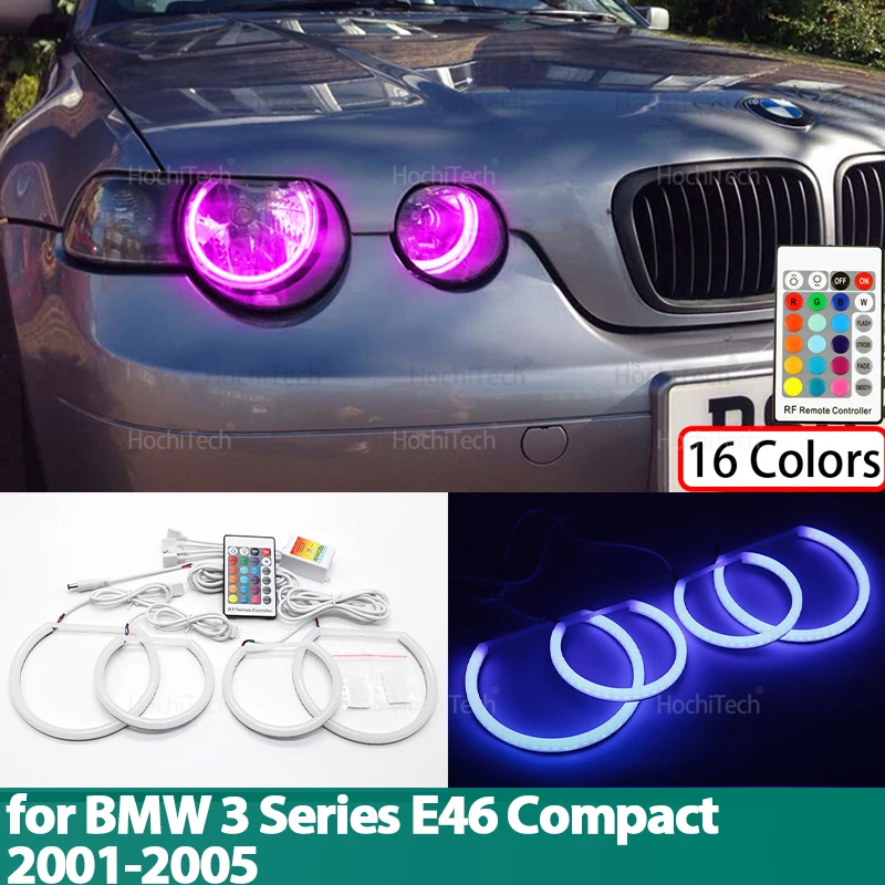 Multi-colored Cotton RGB Lights with Remote Control LED Angel Eyes Rings for BMW 3 Series E46 Compact 2001 2002 2003 2004 2005