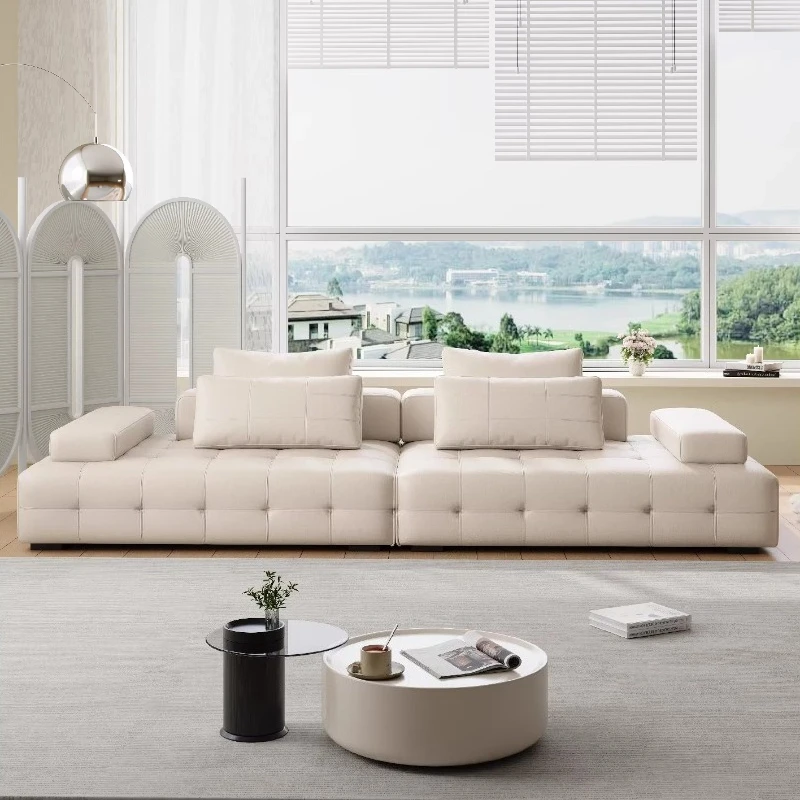 French Cream Style Lawrence Leather Sofa Modern Tufted Genuine Leather Couch Sectional for Living Room & Home furniture