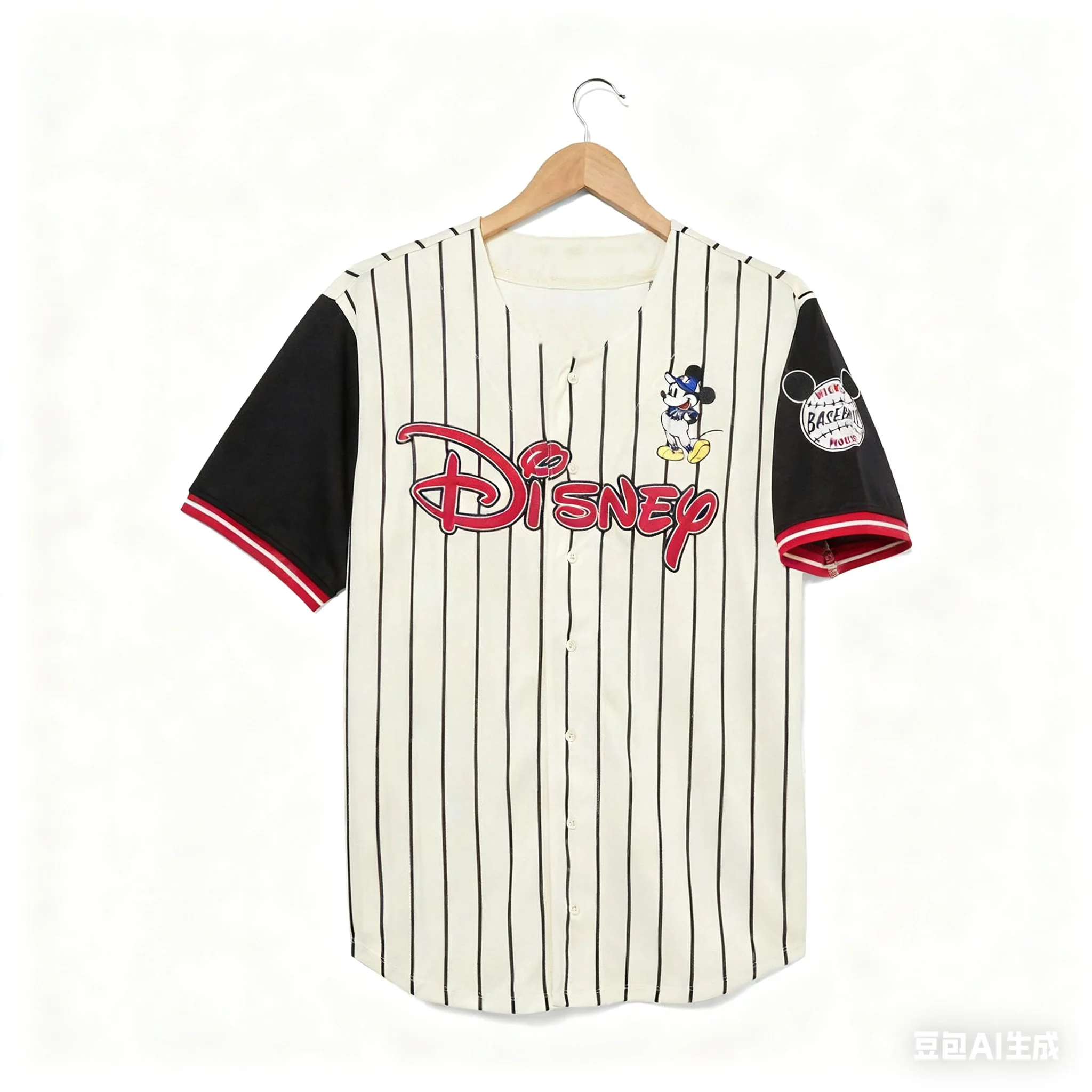

Полосатая бейсбольная майка с Микки Маусом Диснея, новинка 2025 года, модная бейсбольная форма с мультяшными пуговицами для детей и взрослых, спортивные топы на открытом воздухе