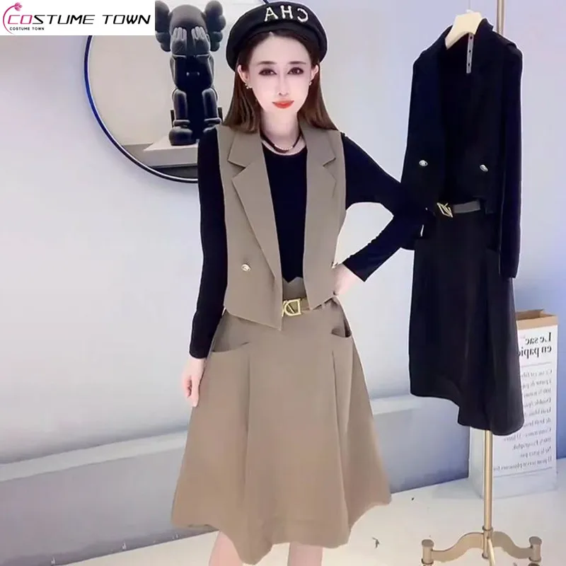 Spring and Autumn Set Women's 2023 Korean Version New Fashion Suit Vest+Temperament Half Skirt Two Piece Set for Women