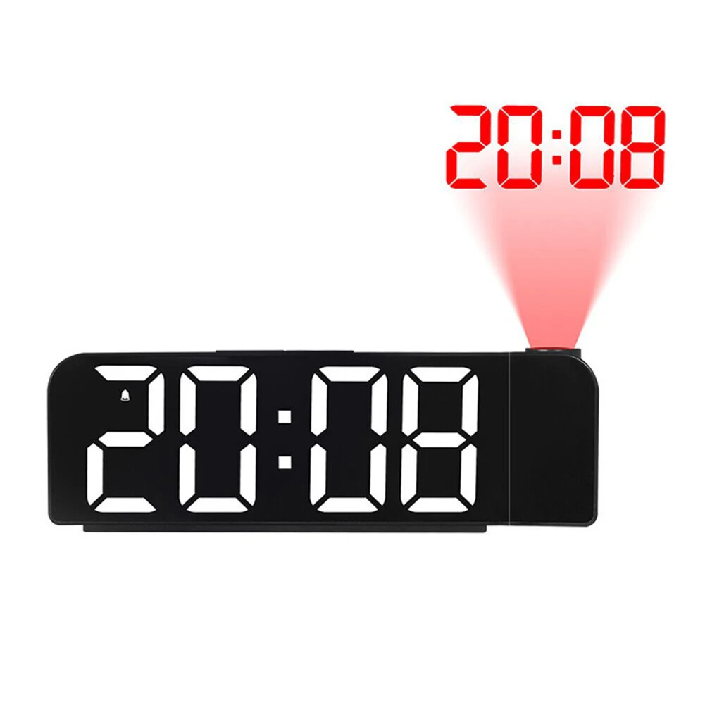 8-inch LED Clock USB Alarm Clock 12H/24H Time Format 180-degree Time Projection Time Date Temperature Display For Bedroom