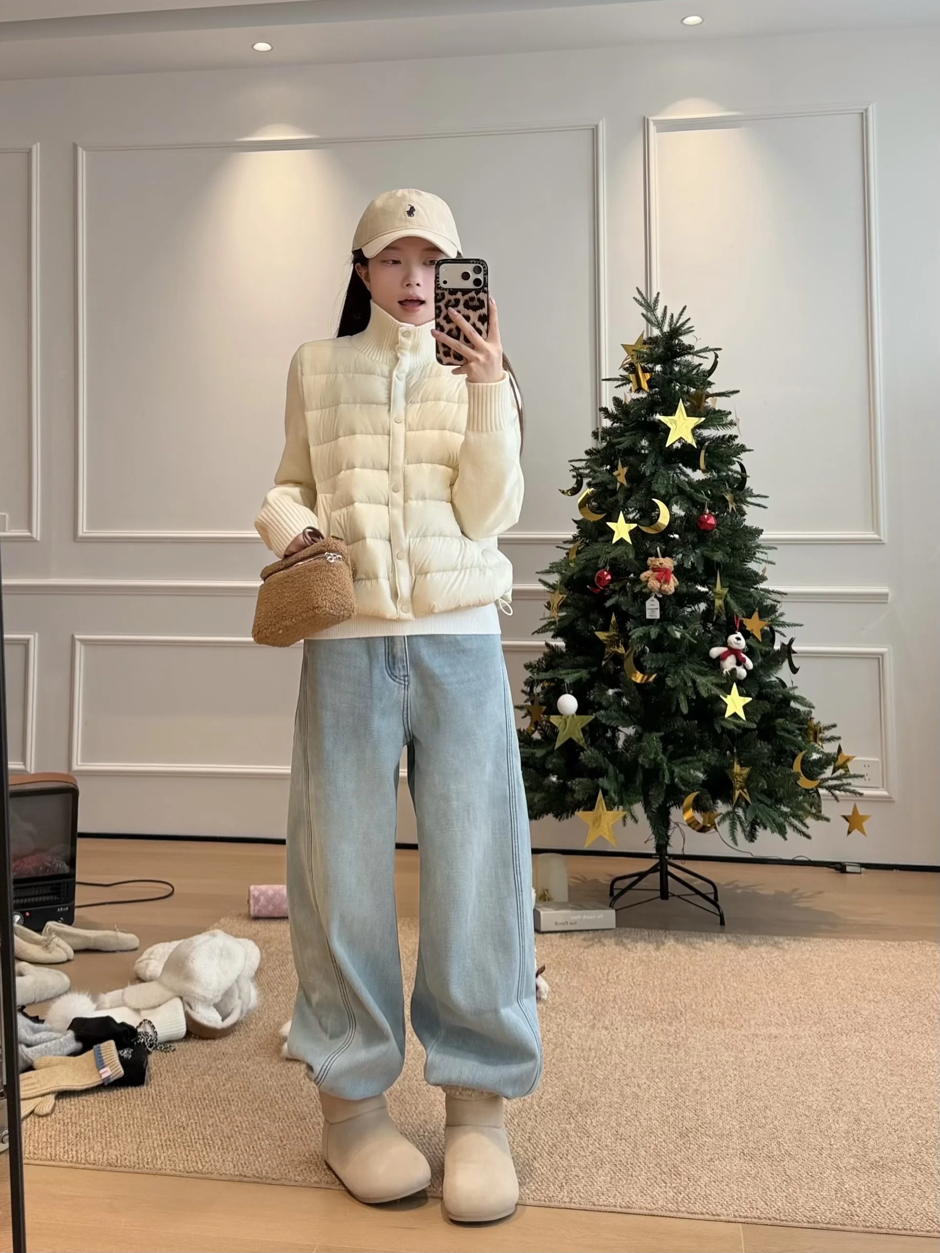 

nini зимние джинсовые брюки Thiened, женские прямые брюки с высокой талией, повседневные свободные синие джинсы на подкладке