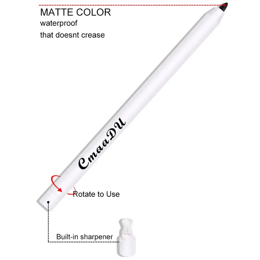 CmaaDu Matte White Black Eyeliner Gel Pencil Set Smooth Waterproof White Black Eye Liner Tint Lying Silkworm Pen Cream Makeup