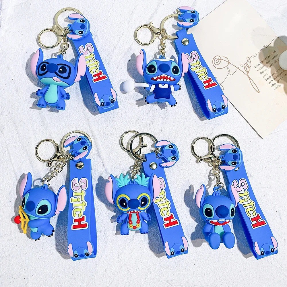 Disney Anime Stitch Keychain Cute Lilo & Stitch Doll Pendant Keyring Pink Angel Keychians Women Car Key Chain Girl Birthday Gift