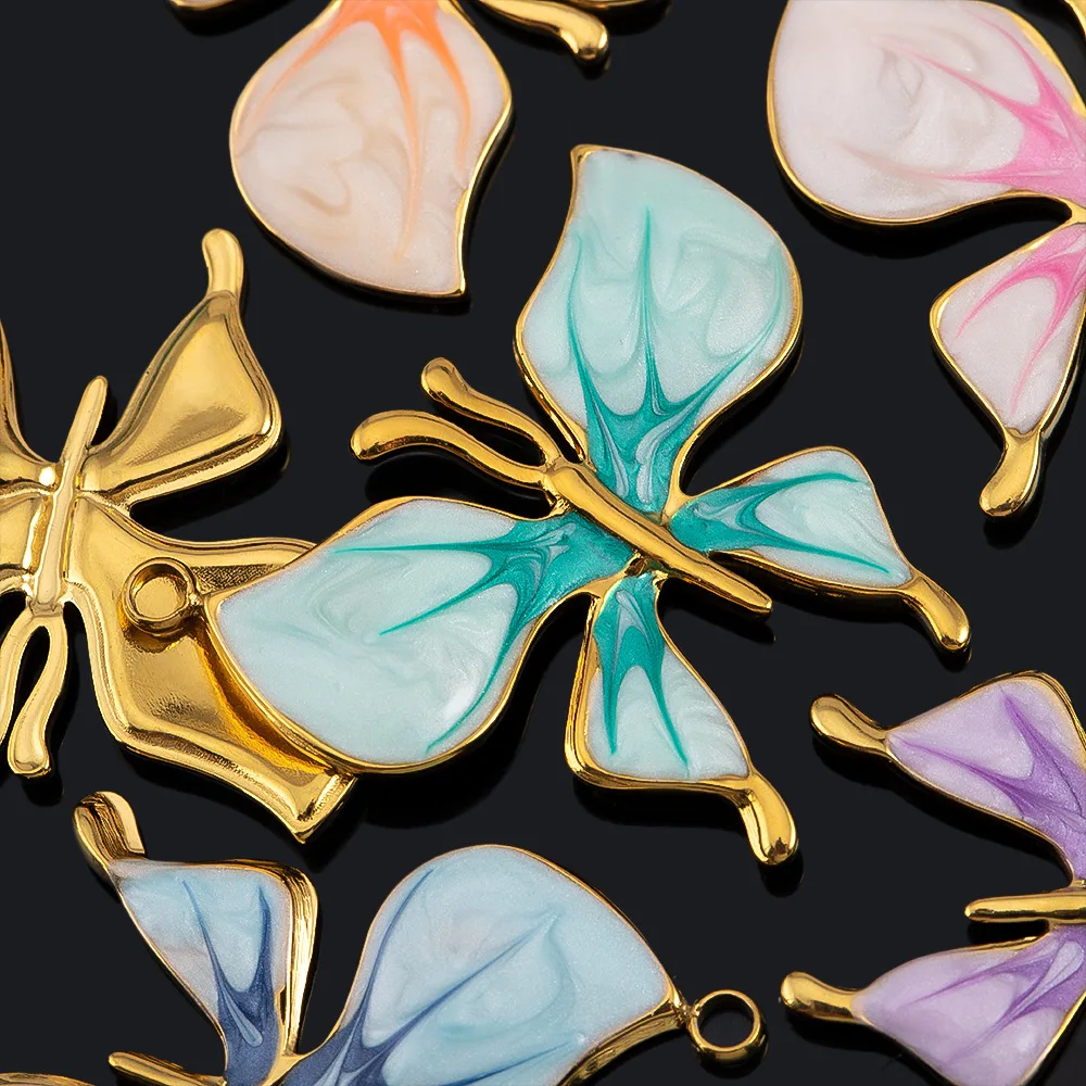 10 قطعة/الوحدة الفولاذ المقاوم للصدأ قلادة فراشة ملونة DIY مجوهرات اكسسوارات