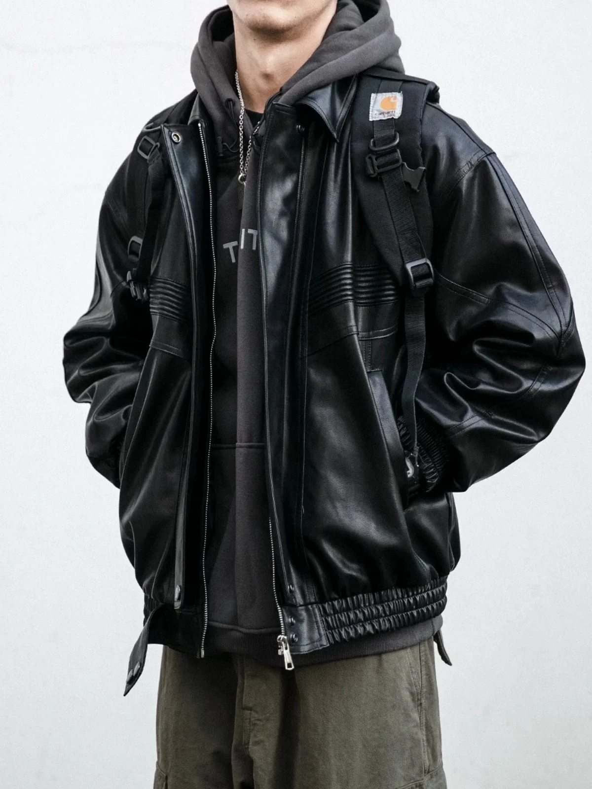 

Мужская кожаная куртка в стиле ретро-байкер, свободного кроя, для повседневной носки весной и осенью, ветрозащитная, молодежная, стильная