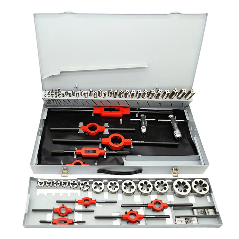 

factory price high quality 64 pcs M3~M24 tool set HSS M2Hand Tap and die Tap Wrench set in Metal Box