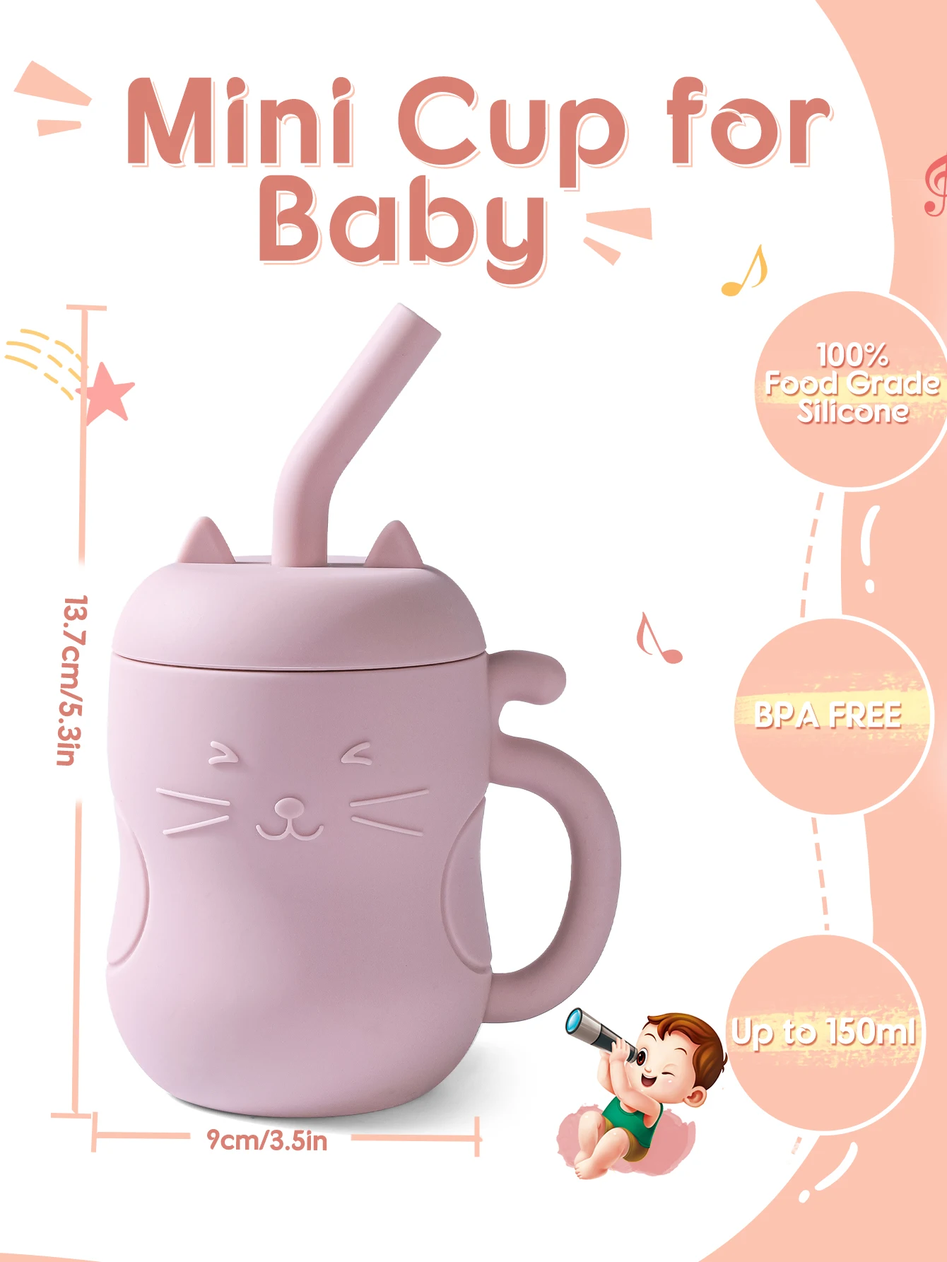 150ML Baby Learning Feeding Cup Kid Feeding Drinkware Straw Bottles Anti-Hot Leakproof Silicone Tableware Toddler Water Bottle